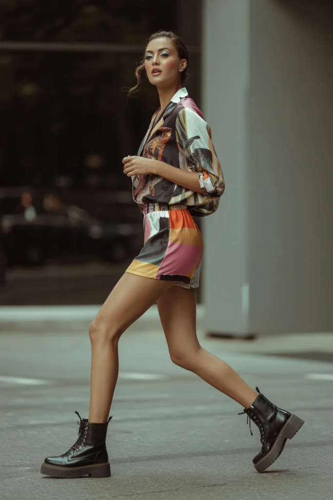 Printed Romper and Combat Boots