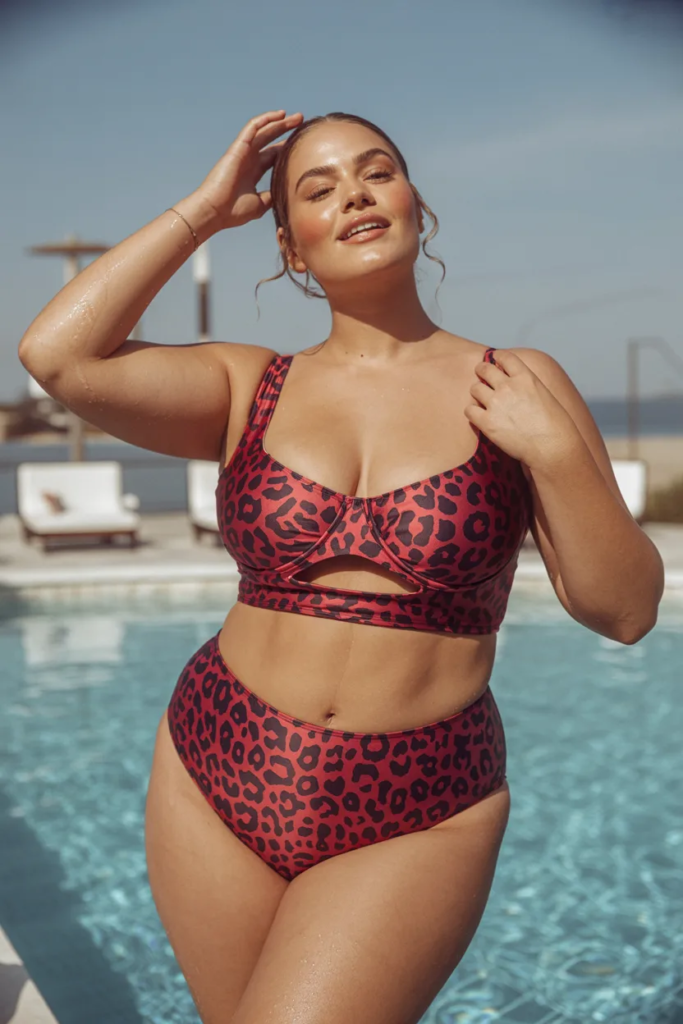 Plus Size Vacation Swimsuit Red Leopard Spring Summer Two Piece Swimsuit for Curves