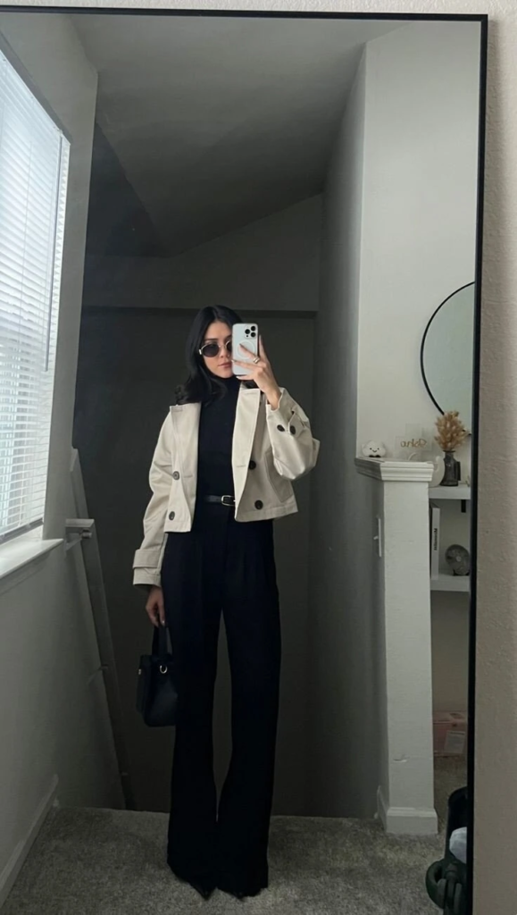 Cream Blazer with All-Black Base Layer