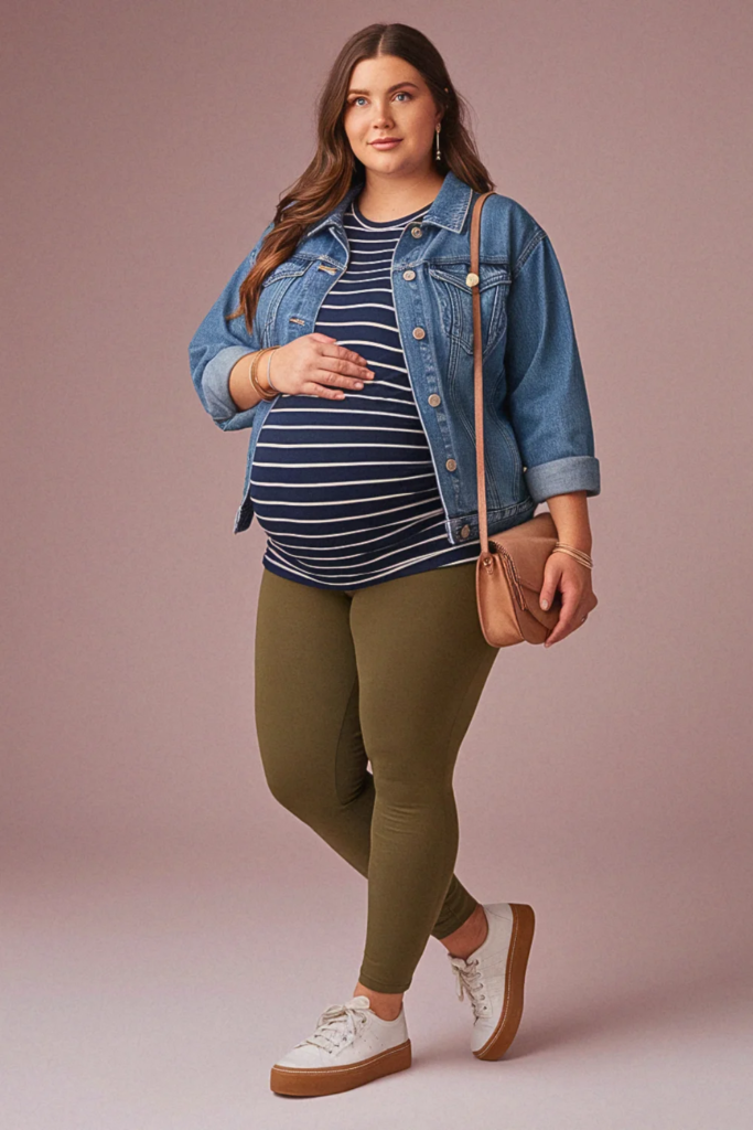  Plus Size Fall Denim Jacket Casual Maternity Outfit
