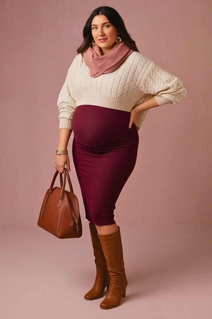 Plus Size Fall Sweater and Skirt Maternity Outfit