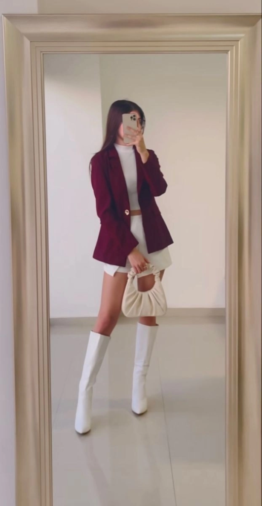 Burgundy Blazer with Cream Shorts