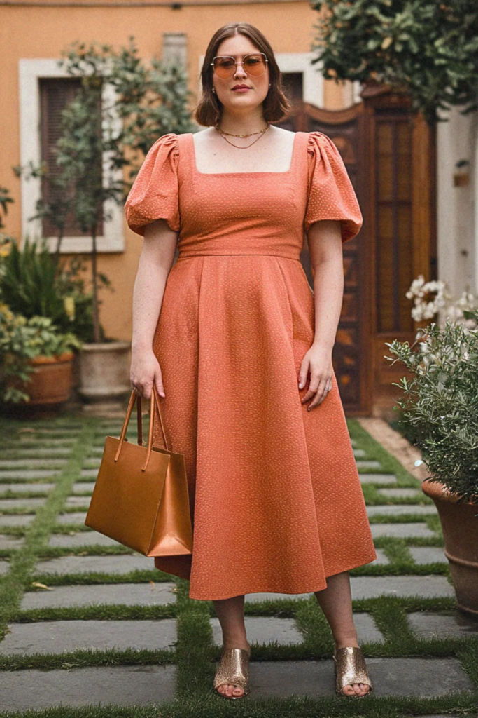 Plus Size Textured Cotton Midi Dress Summer Outfit