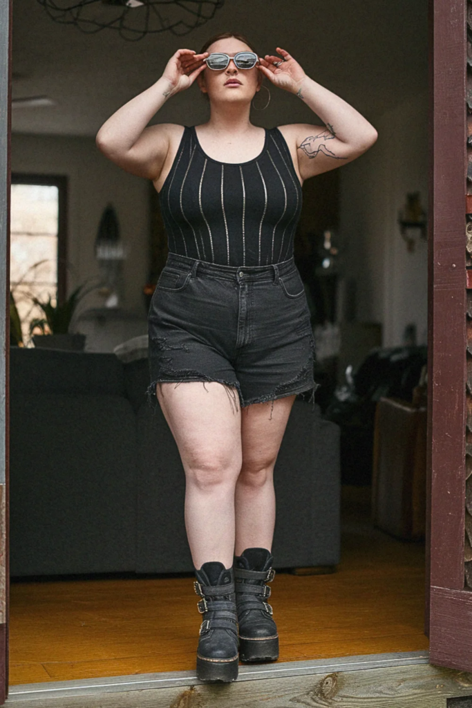 Plus Size Edgy Metallic Accent Summer Outfit