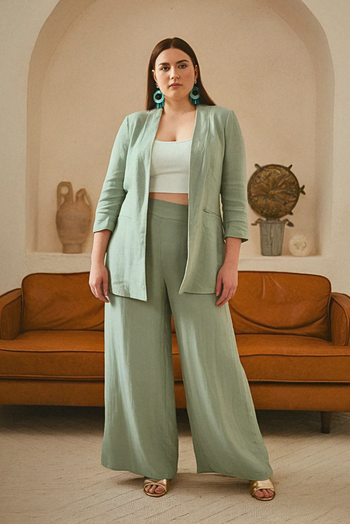 Plus Size Classy Linen Palazzo Set Summer Outfit