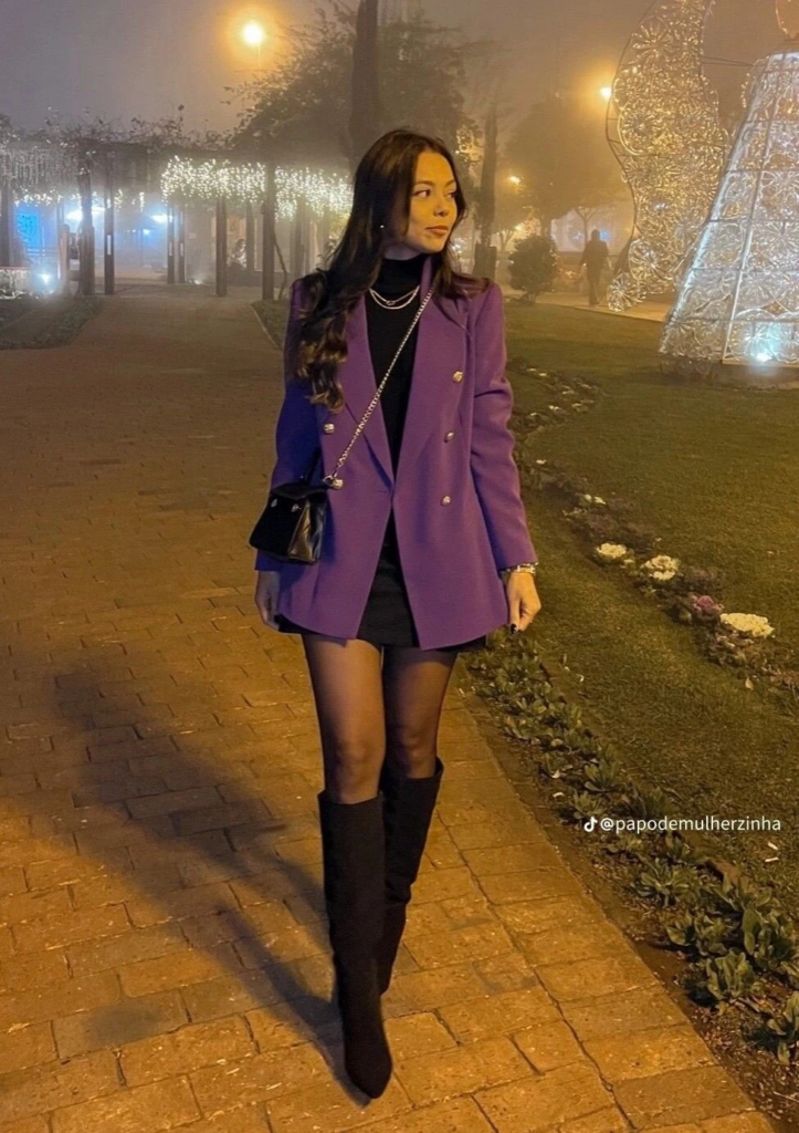 Purple Double-Breasted Blazer with Black Base