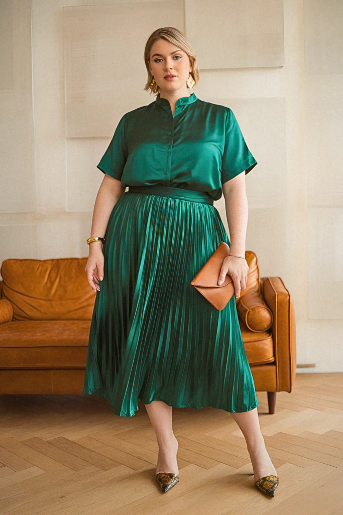 Plus Size Classy Satin Separates Summer Outfit