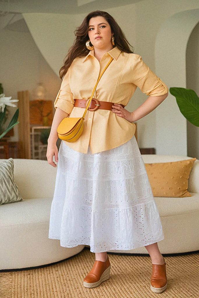 Plus Size Classy Tiered Eyelet Summer Outfit