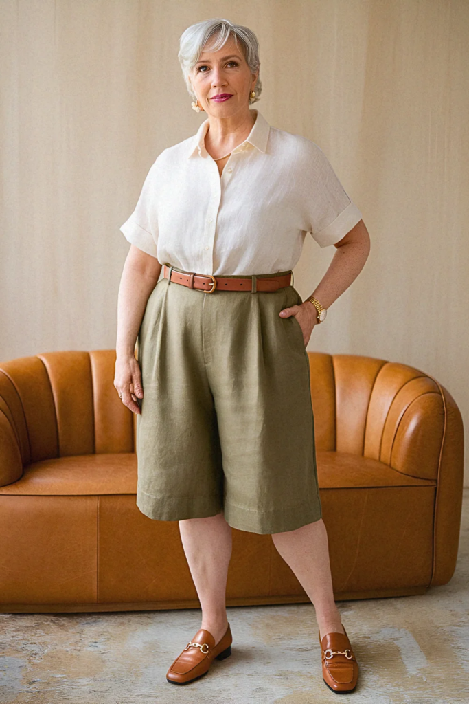 Plus Size Structured Linen Shorts Summer Outfit