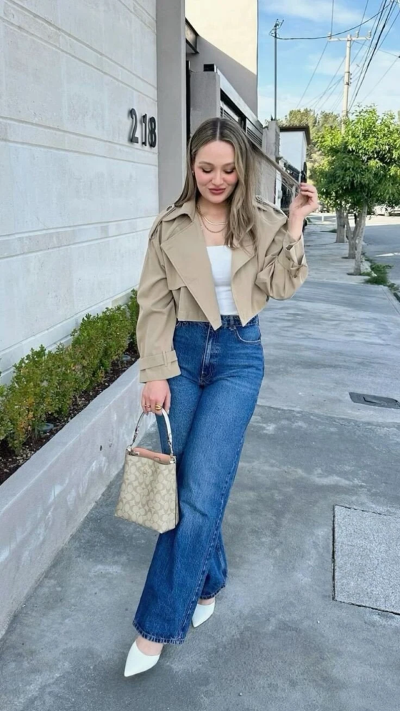 Cropped Trench with Wide-Leg Denim