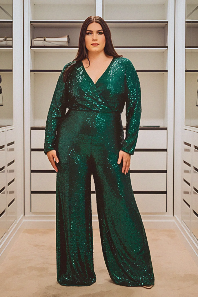 Plus Size Summer Sequin Palazzo Jumpsuit Party Outfit