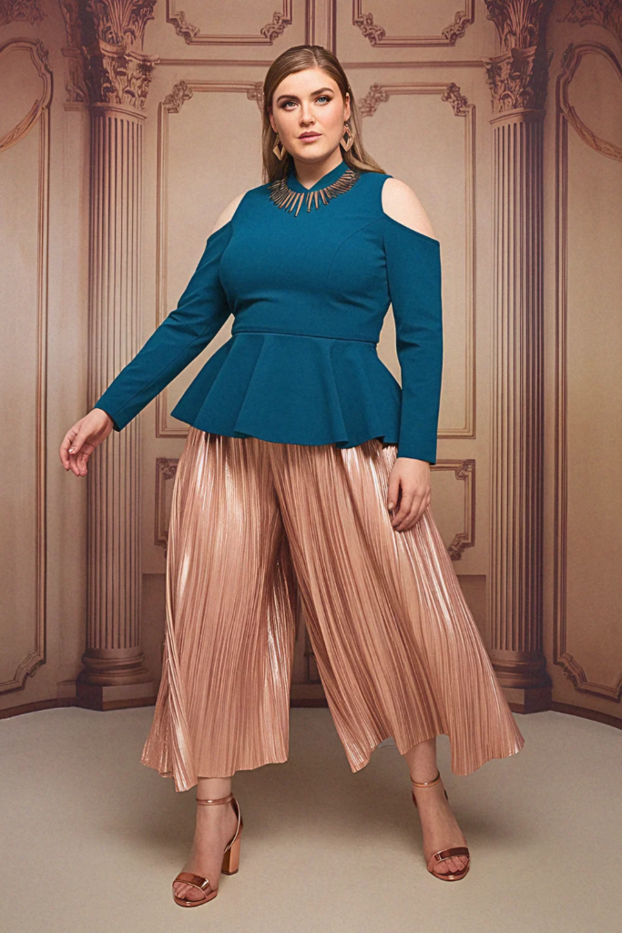 Plus Size Summer Cold-Shoulder Peplum Party Outfit
