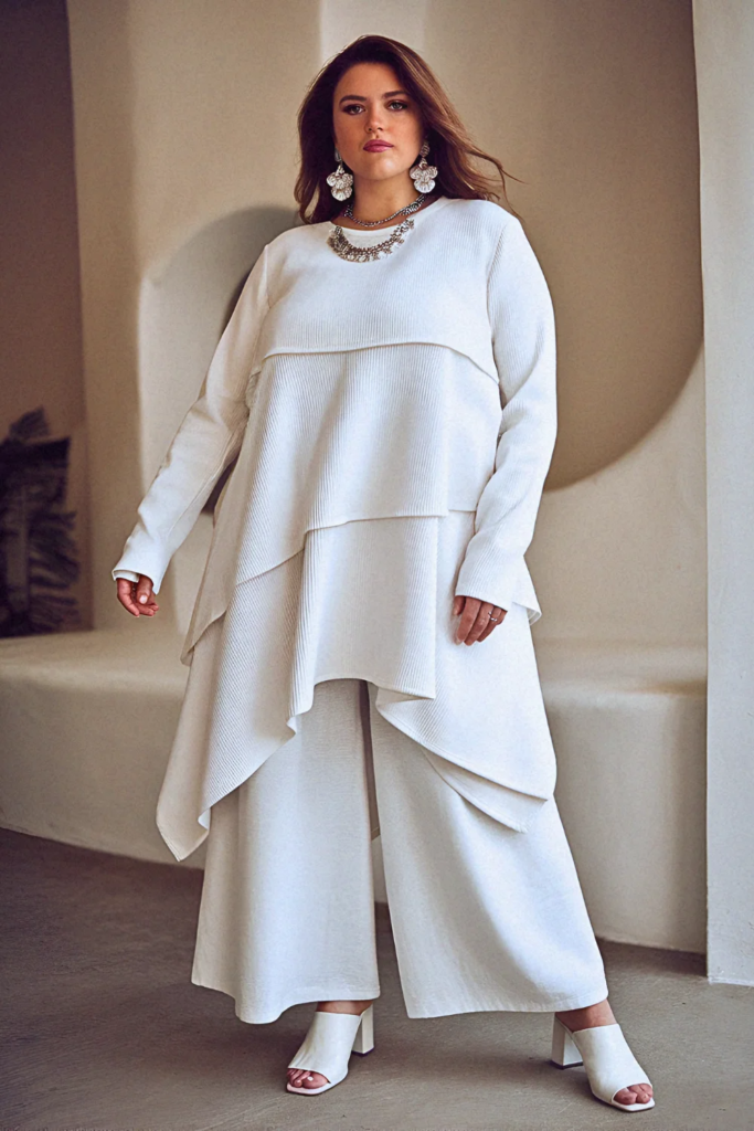  Plus Size Summer All-White Layered Linen Party Outfit