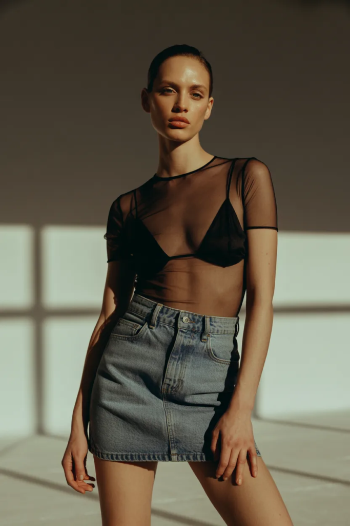 Mesh Top and Denim Mini