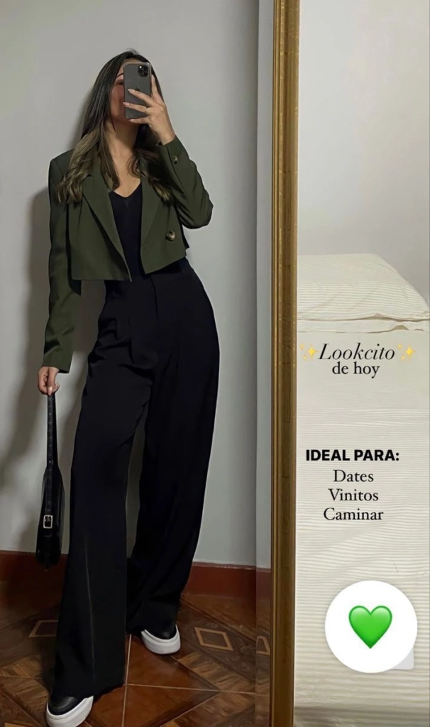 Olive Blazer with Black Wide-Leg Pants