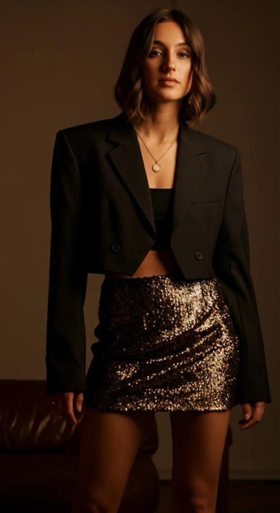 Cropped Blazer and Sequin Mini