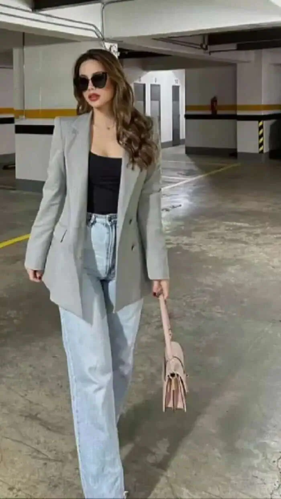 Neutral Blazer with Light Denim