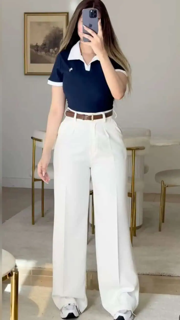 Classic Navy Polo with White Wide-Legs