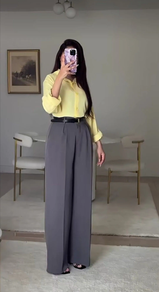 Butter Yellow Blouse with Tailored Trousers