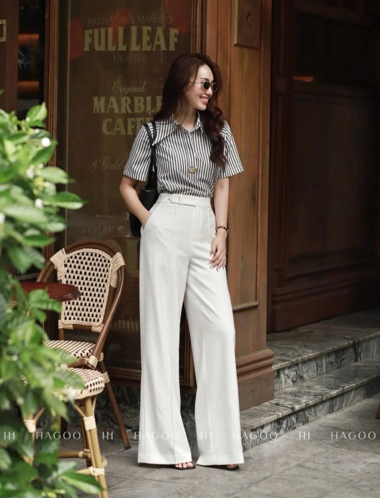 Classic Striped Shirt With White Trousers