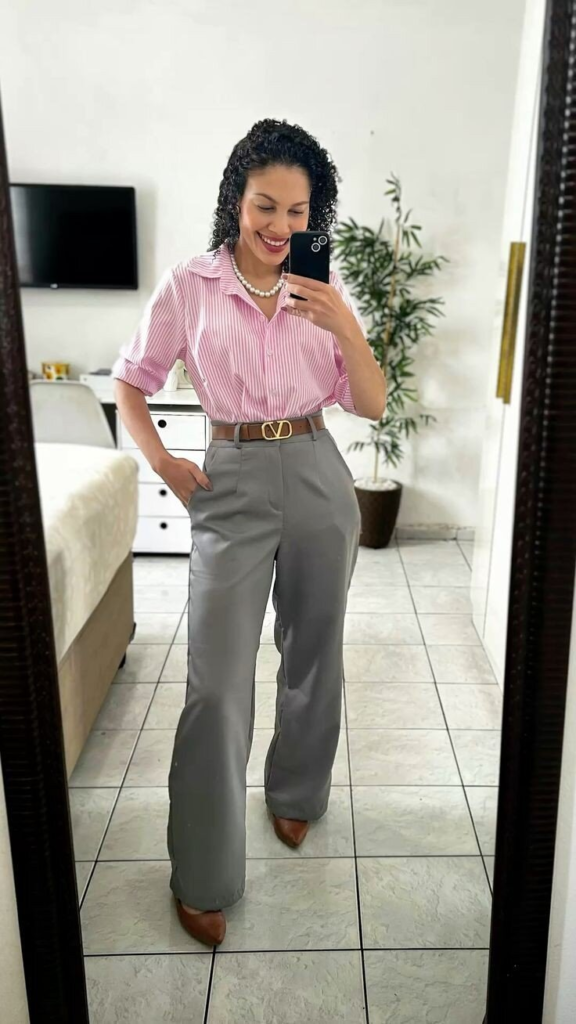 Pink Stripe Shirt with Tailored Trousers