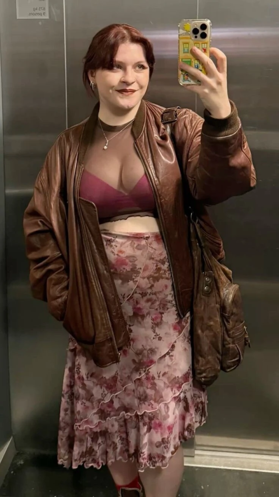 Brown Leather Jacket with Crop Top