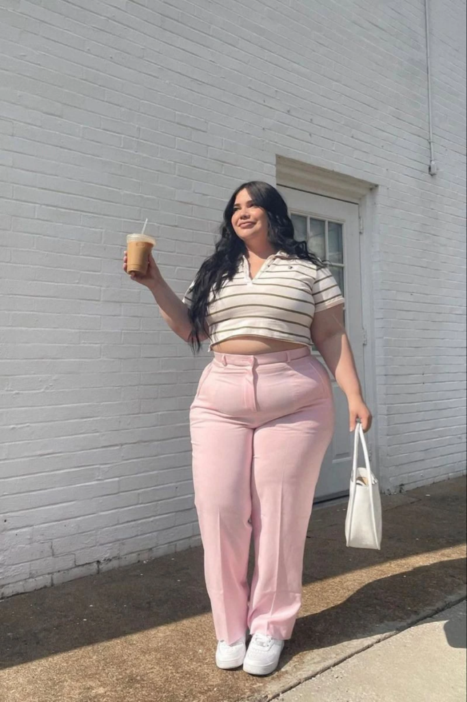 Cropped Striped Top with High-Waisted Trousers