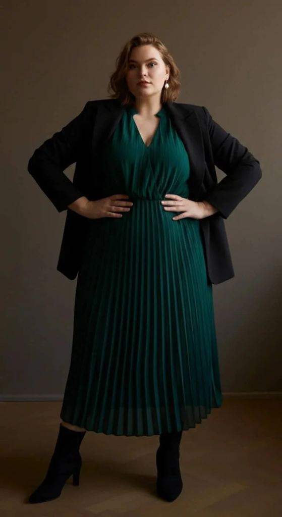 Pleated Midi Dress with Blazer