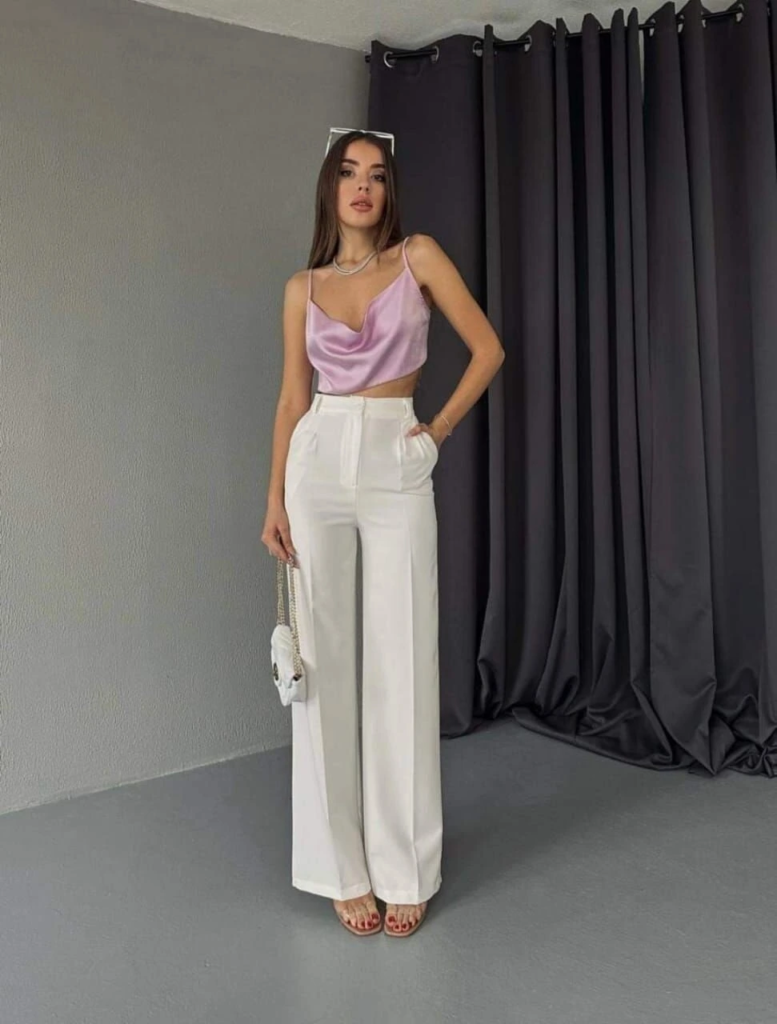Lavender Crop Top and Cream Pants