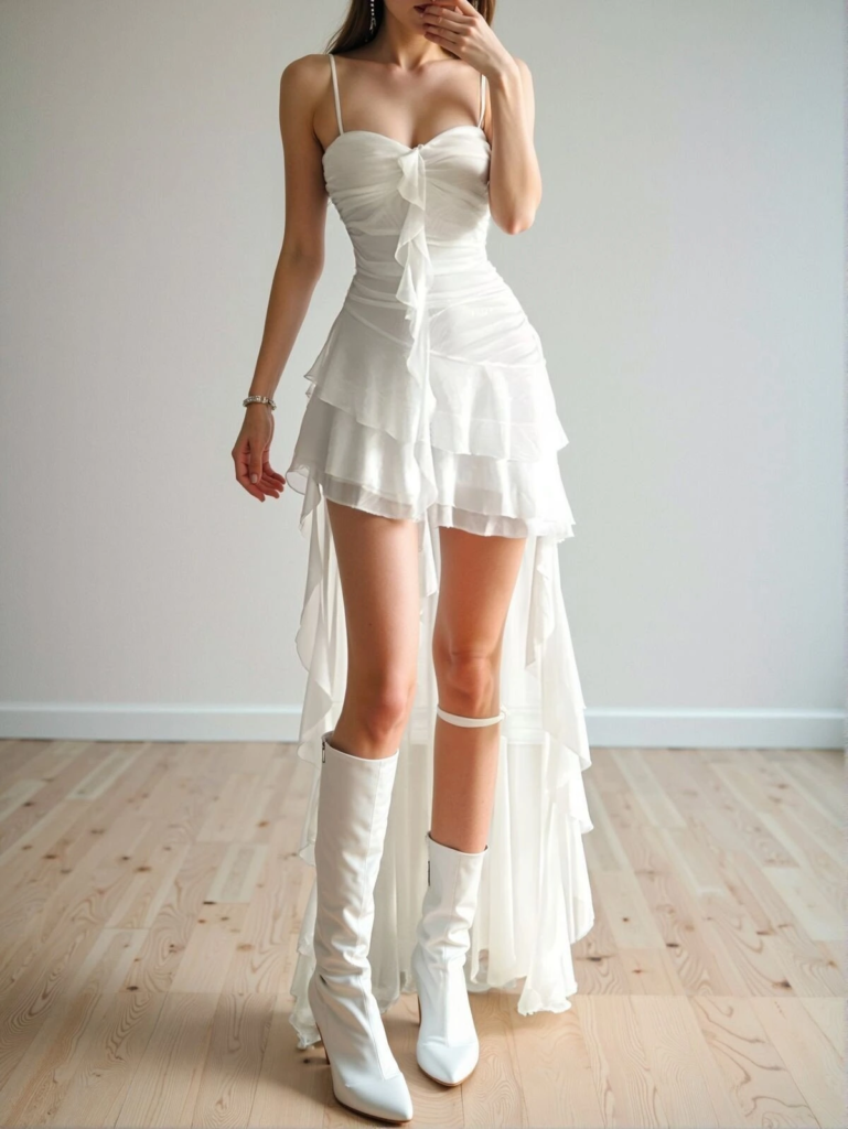 Ethereal White Wrap Dress with Boots