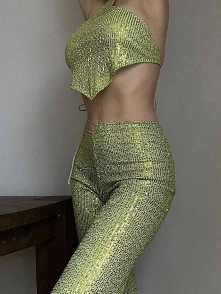 Chartreuse Sequin Two-Piece Set