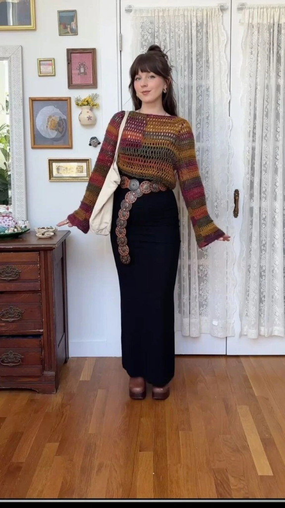 Colorful Knit with Vintage Embroidered Belt