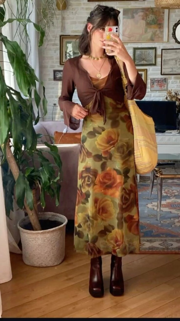 Floral Slip Dress with Layered Cardigan