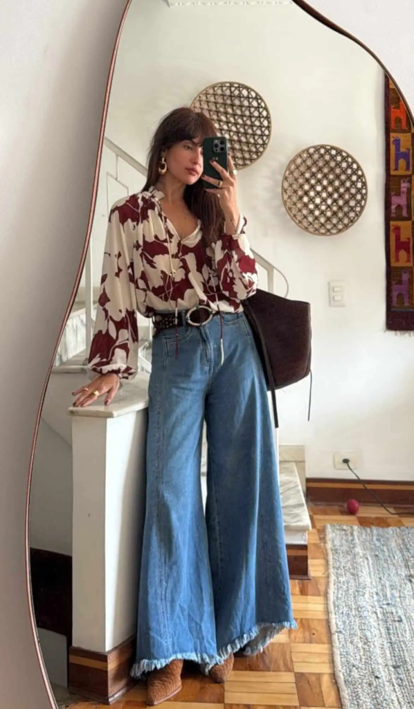 Floral Blouse with High-Waisted Jeans