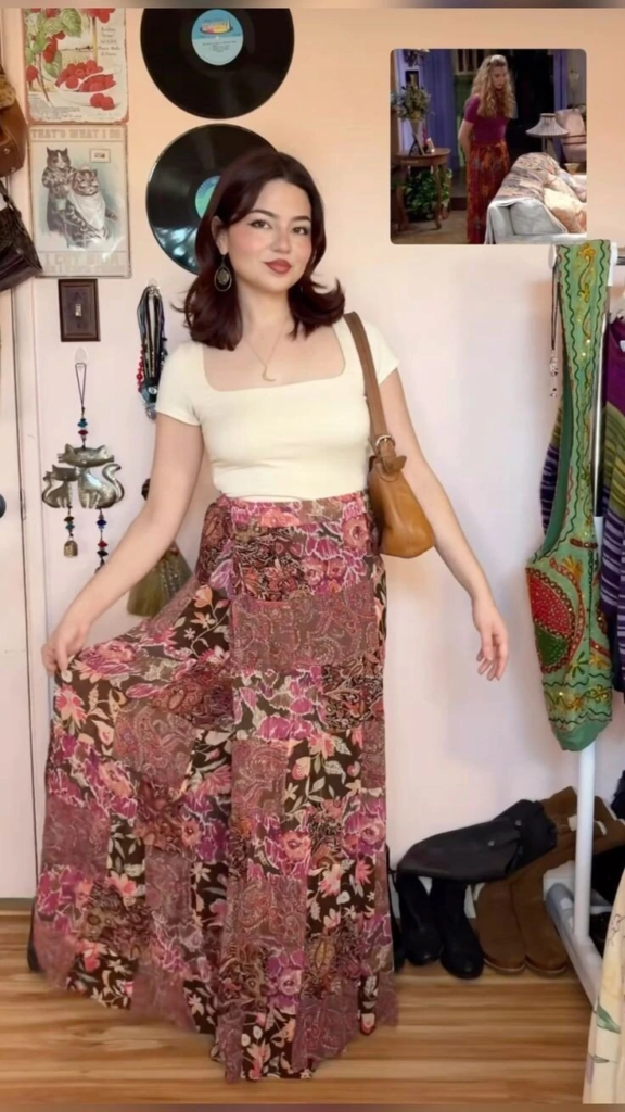Cream Top with Vintage Floral Skirt