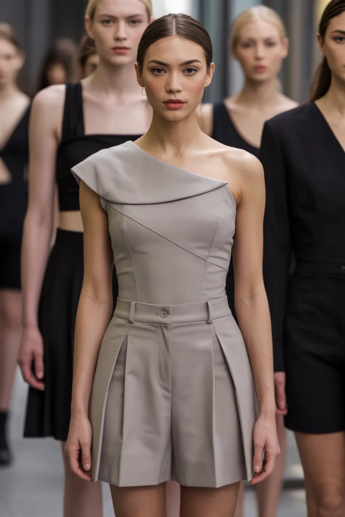 Tailored Shorts with Asymmetrical Top