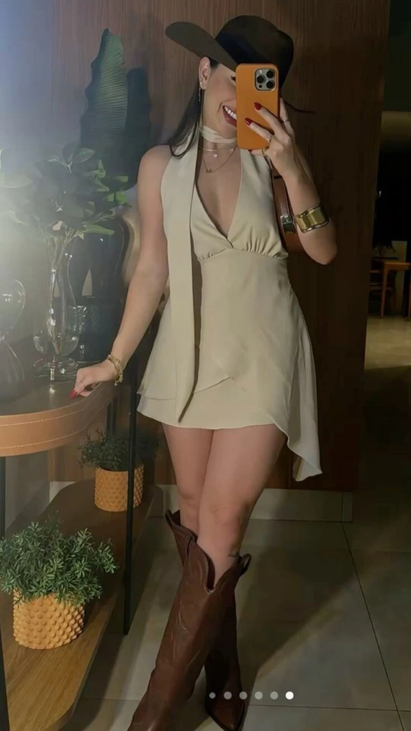Cream Dress with Cowboy Hat Chic