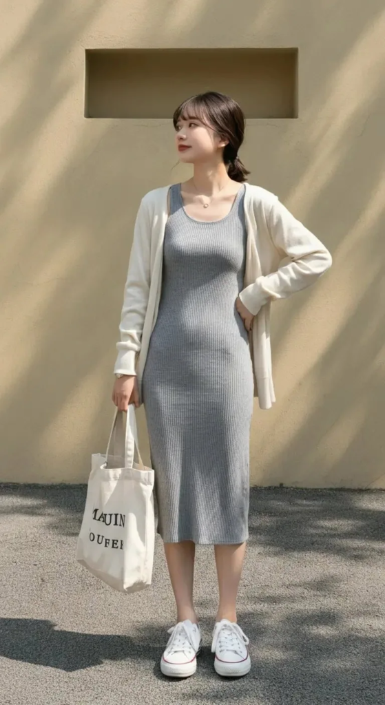 Ribbed Tank Dress with Lightweight Cardigan