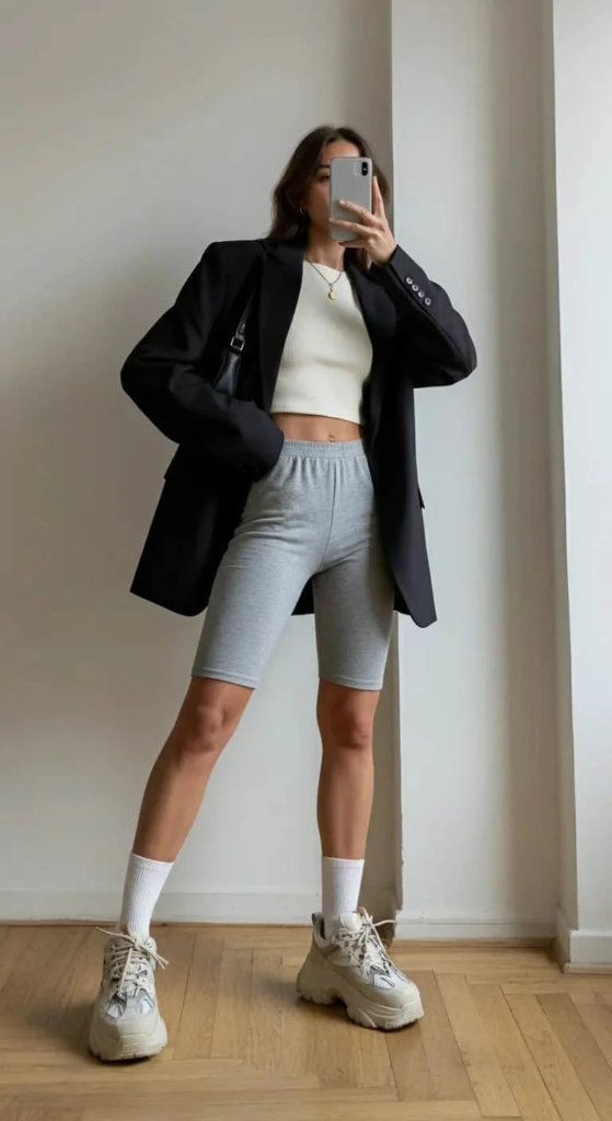 Oversized Blazer and Bike Shorts Combo