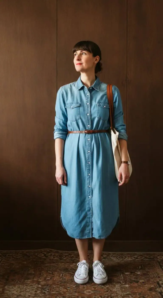 Denim Shirt Dress with Canvas Shoes