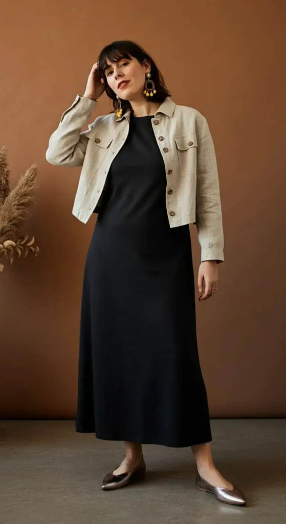Cropped Jacket with Column Dress