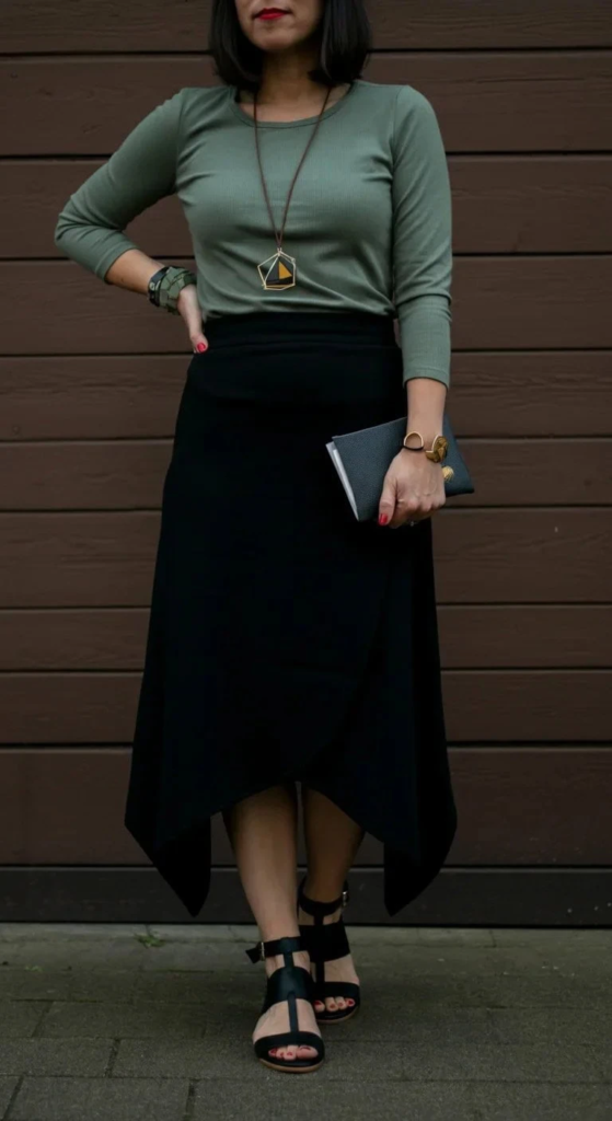 Asymmetric Hem Skirt with Fitted Top
