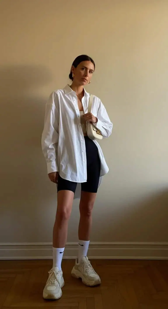 Oversized Button-Down and Bike Shorts