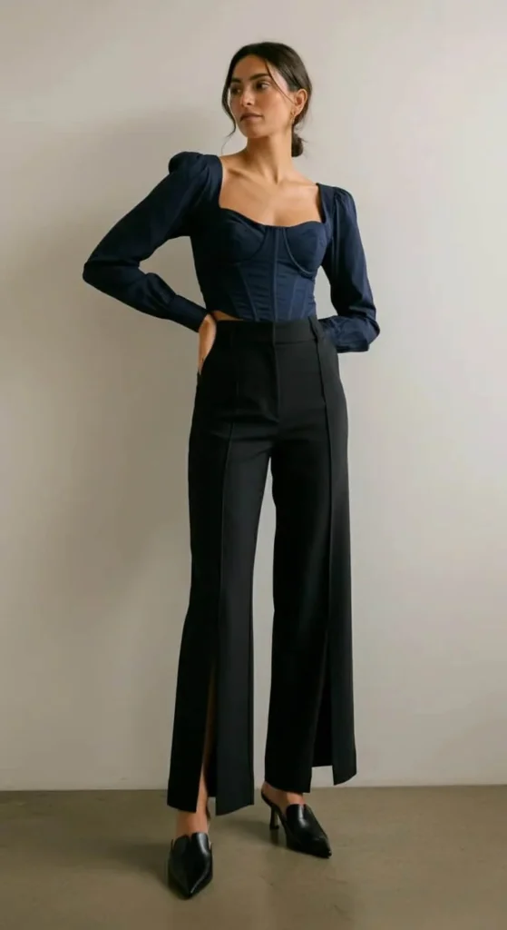 Split-Hem Trousers with Corset Top