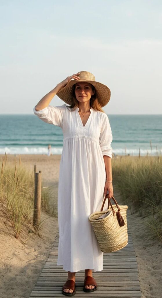 Flowy Maxi Dress with Straw Accessories