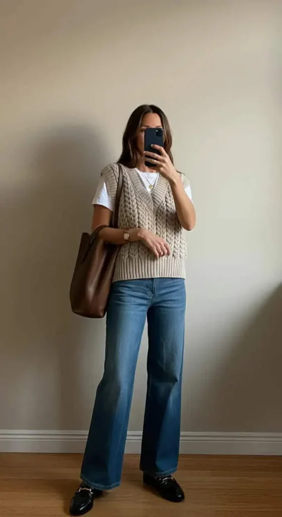 Oversized Sweater Vest and Wide-Leg Jeans