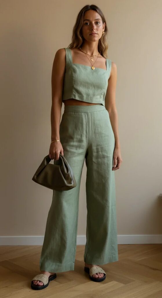 Linen Coord Set with Statement Jewelry
