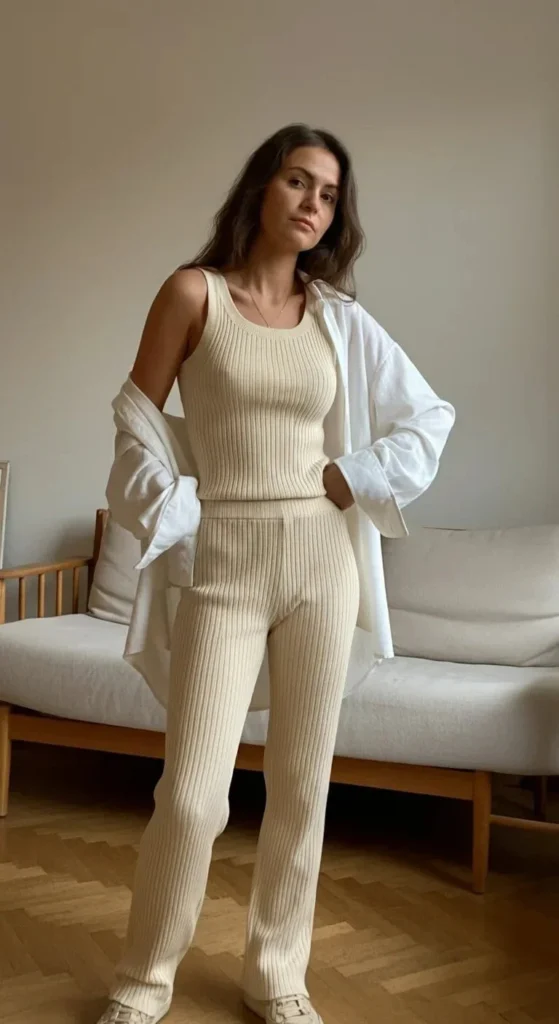 Ribbed Set with Oversized Shirt