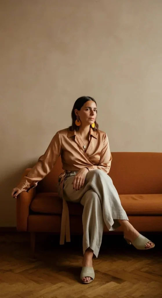 Wrap Blouse and High-Waisted Pants