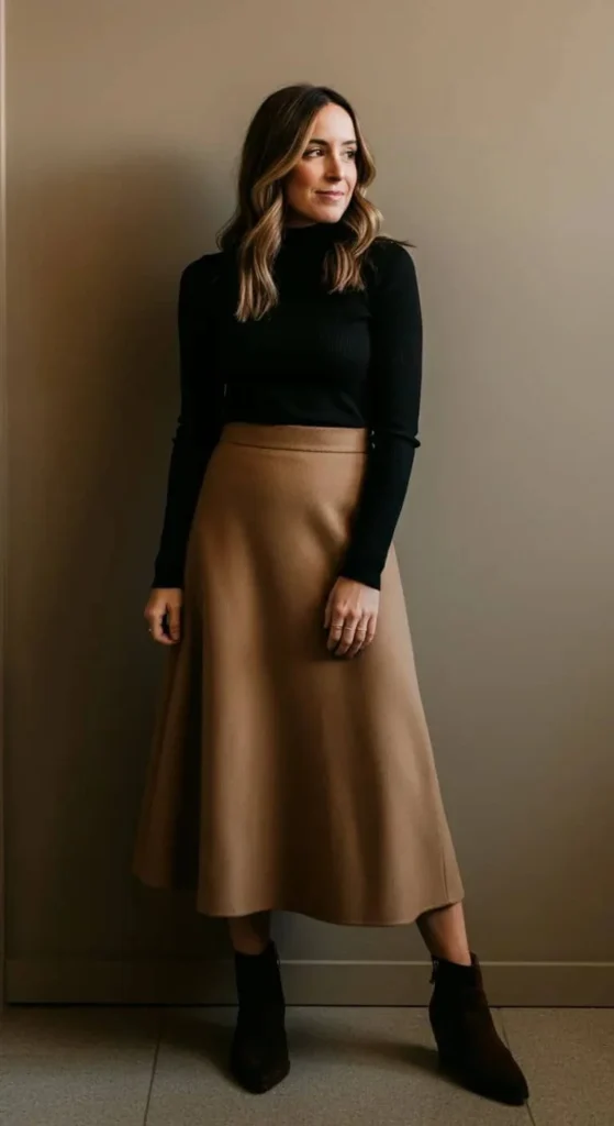 Midi Skirt with Fitted Mock Neck